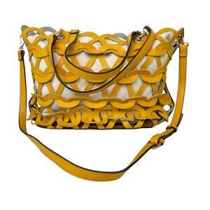 Moda Luxe Yellow Paige Tote Chain Weave Pattern Canvas Pouch Bag Purse Handbag